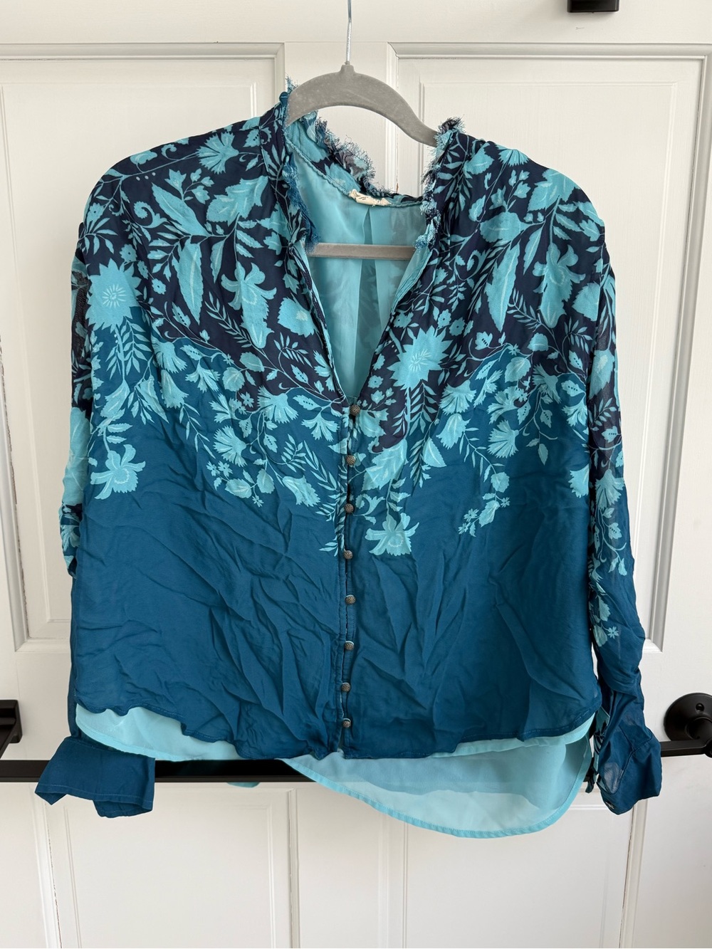 Pilcro Teal Floral Button-Front Blouse